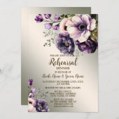 のリハ結婚ーサルディナーパーティー紫ピンクの花 招待状 (正面/裏面)