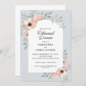 のリハ結婚ーサルディナーピーチフラワーダスティブルー 招待状 (正面/裏面)