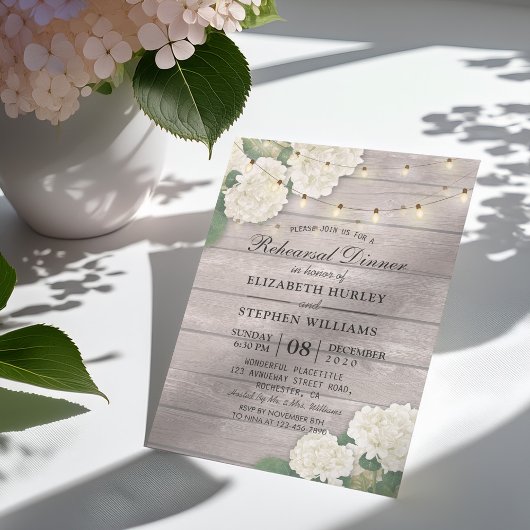 のリハ結婚ーサルディナーフラワーストリングライトウッド 招待状