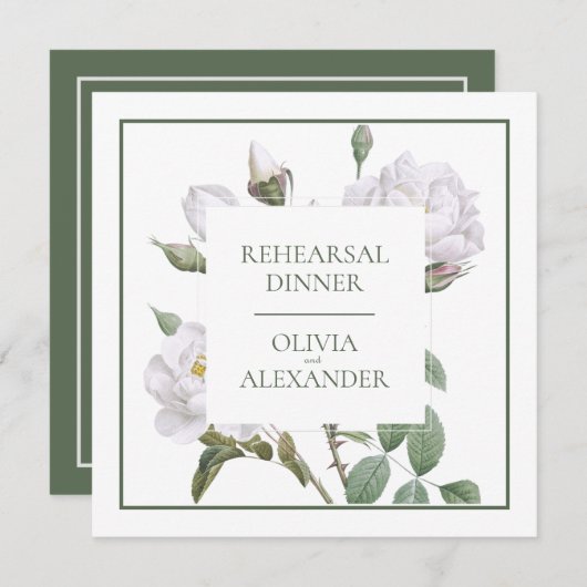 のリハ結婚ーサルディナーホワイトローズ 招待状 (正面/裏面)