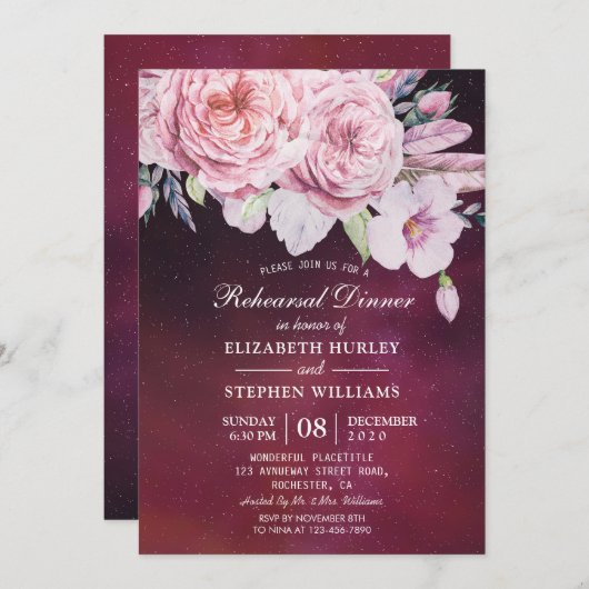 のリハ結婚ーサルディナーボホフローラパープルライト 招待状 (正面/裏面)