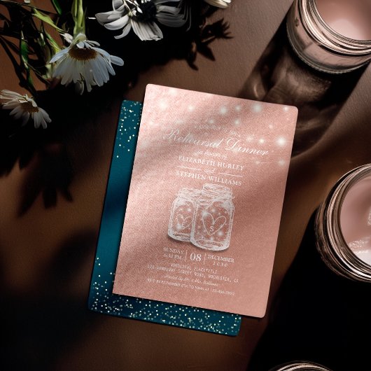 のリハ結婚ーサルディナーメイソンジャースバラゴールドフォイル 招待状