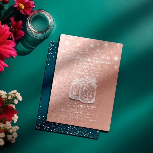 のリハ結婚ーサルディナーメイソンジャースバラゴールドフォイル 招待状