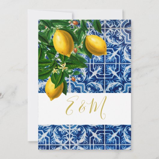 のリハ結婚ーサルディナーレモンブルータイルシック 招待状 (裏面)