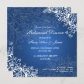 のリハ結婚ーサルディナーヴィンテージが青く渦を巻く 招待状 (正面/裏面)