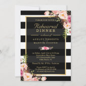 のリハ結婚ーサルディナーヴィンテージ金ゴールドフローラデコール 招待状 (正面)