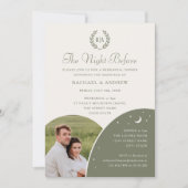 のリハ結婚ーサルディナー写真モノグラムSage Green 招待状 (正面)