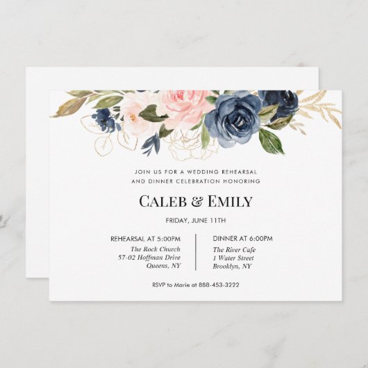 のリハ結婚ーサルディナー招待状 |海軍と赤面 招待状 (正面/裏面)