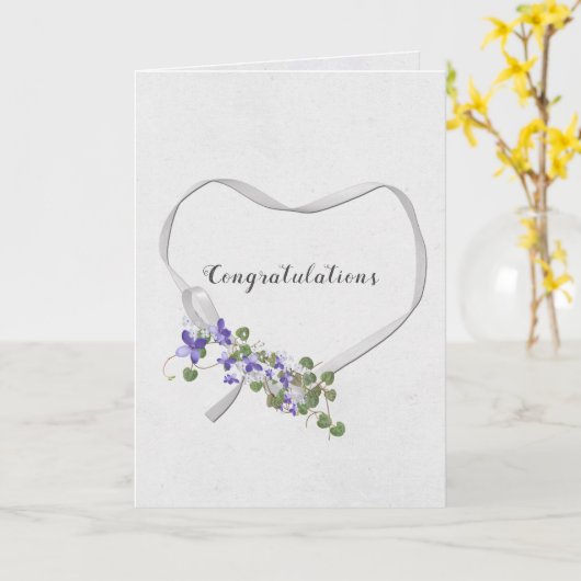 のリボン結婚ハートとアイビーブーケカード カード (黄色い花)