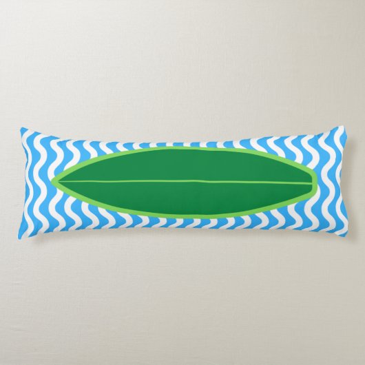 のリラックスダークグリーンブルー波サーフィン抱き枕 ボディピロー (正面)