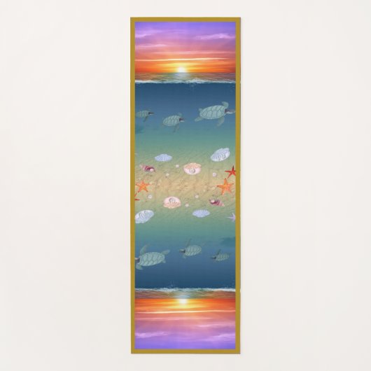 のリラックス海の日の出、亀、星、真珠 ヨガマット (正面)