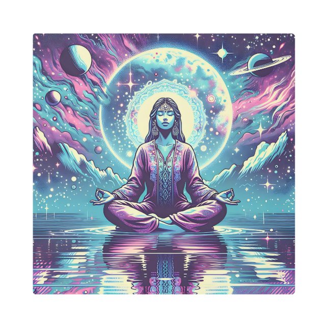 のリラックス瞑想宇宙と反射 メタルプリント (正面)