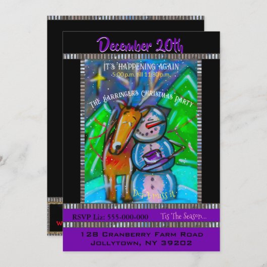 のリラックス雪だるま年間クリスマスパーティー招待状 招待状 (正面/裏面)