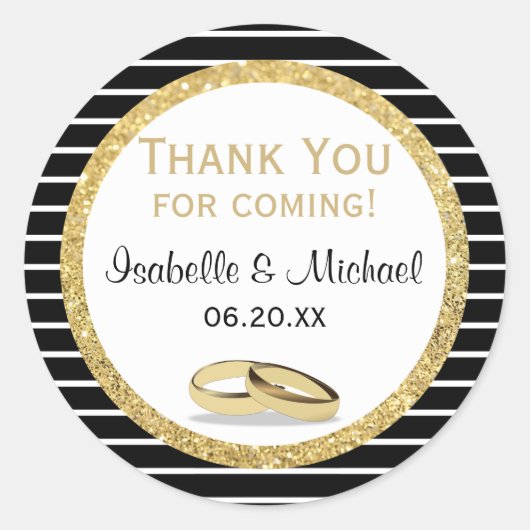 のリングや輪結婚とグリッターありがとうステッカー ラウンドシール (正面)