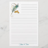 のリングや輪結婚とティール（緑がかった色）孔雀フェザーライン 便箋 (正面)