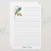 のリングや輪結婚とティール（緑がかった色）孔雀フェザーライン 便箋 (正面/裏面)