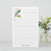 のリングや輪結婚とティール（緑がかった色）孔雀フェザーライン 便箋 (スタンド正面)