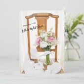 のリングや輪結婚オンホワイトピローブライダルシャワー招待状 招待状 (スタンド正面)