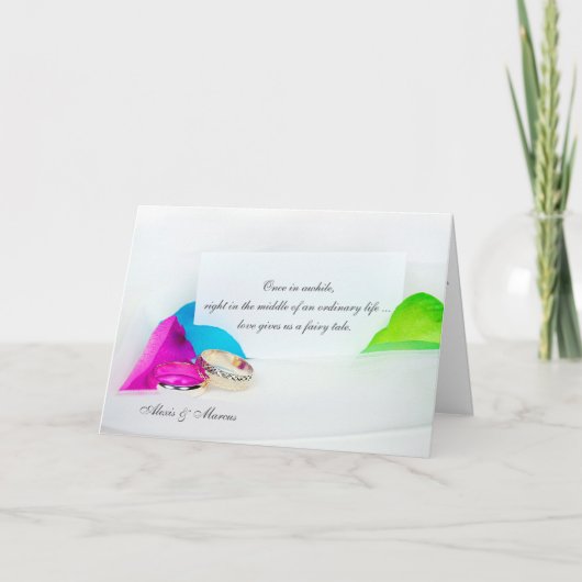 のリング結婚とバラ花びら カード (正面)