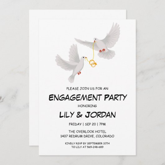 のリング結婚漫画婚約で鳩 招待状 (正面/裏面)