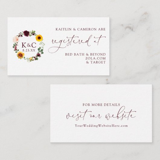 のレジス結婚トリカードひまわりバーガンディバラ エンクロージャーカード (正面/裏面)