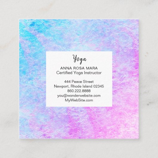 *~*のレースの白い曼荼羅のマゼンタの紫色のヨガ スクエア名刺 (裏面)