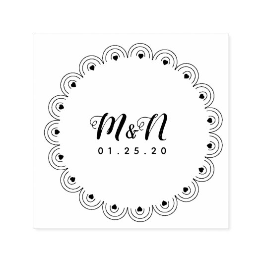 のロゴ結婚ラインアートハートジオラウンドハンド描画B セルフインキングスタンプ (デザイン)