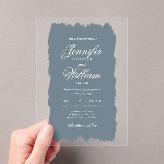 のロマ結婚ッエレガントクな台本ダスティブルー絵を描 アクリル招待状 (インサイチュ (ポータブル))
