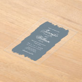 のロマ結婚ッエレガントクな台本ダスティブルー絵を描 アクリル招待状 (レイダウン)