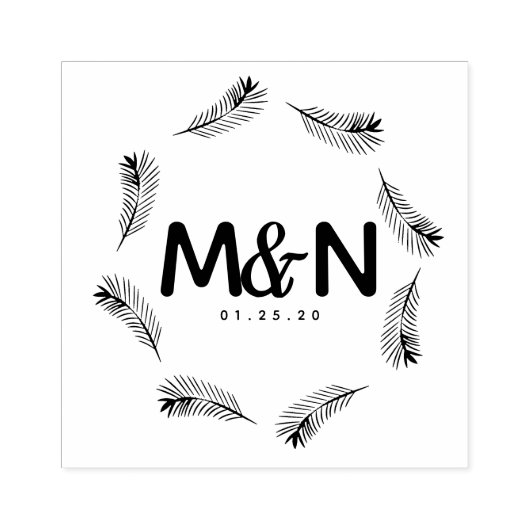 のロ結婚ゴトロピカルパーム葉の円形 ラバースタンプ (インプリント)