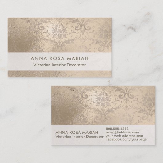 *~*のヴィンテージのアイボリーのアンティークによって老化させる虹色のダマスク織 名刺 (正面/裏面)