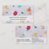 *~*のヴィンテージのモダンばら色の花パターン水彩画 名刺 (正面/裏面)