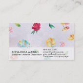 *~*のヴィンテージのモダンばら色の花パターン水彩画 名刺 (裏面)