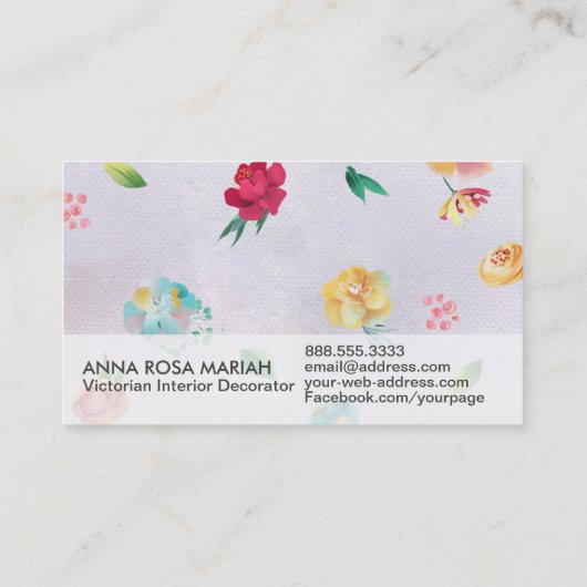 *~*のヴィンテージのモダンばら色の花パターン水彩画 名刺 (裏面)