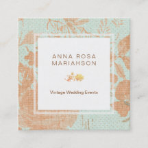 *~*のヴィンテージのリネン金ゴールドの青銅の花柄のターコイズ