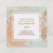 *~*のヴィンテージのリネン金ゴールドの青銅の花柄のターコイズ スクエア名刺 (裏面)