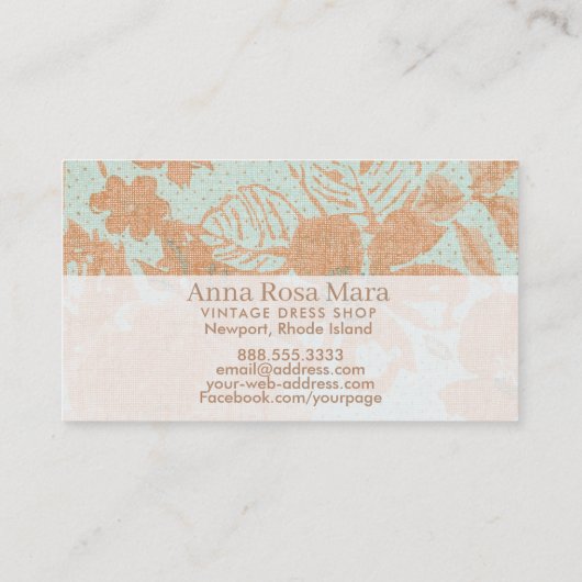 *~*のヴィンテージのリネン青銅色の金ゴールドの花柄のターコイズ 名刺 (裏面)