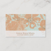 *~*のヴィンテージのリネン青銅色の金ゴールドの花柄のターコイズ 名刺 (正面)