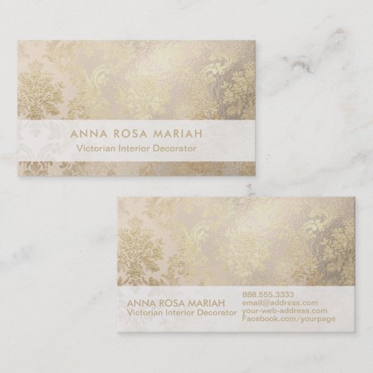 *~*のヴィンテージの金ゴールドのアンティークによって老化させる虹色のダマスク織 名刺 (正面/裏面)