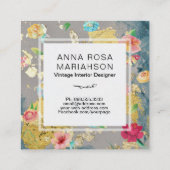 *~*のヴィンテージモダンな花パターン金ゴールドのグリッター スクエア名刺 (裏面)