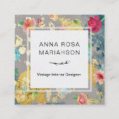 *~*のヴィンテージモダンな花パターン金ゴールドのグリッター スクエア名刺 (正面)