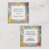 *~*のヴィンテージモダンな花パターン金ゴールドのグリッター スクエア名刺 (正面/裏面)