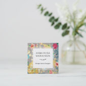 *~*のヴィンテージモダンな花パターン金ゴールドのグリッター スクエア名刺 (スタンド正面)