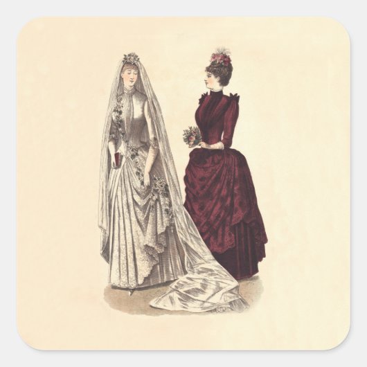 のヴィンテージ結婚ブライダルパーティ花嫁と花嫁 スクエアシール (正面)