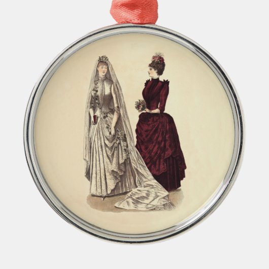 のヴィンテージ結婚ブライダルパーティ花嫁と花嫁 メタルオーナメント (正面)