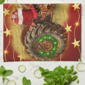 のヴィンテージ霜の降りたレッドトラクタークリスマス キッチンタオル (折り畳み)