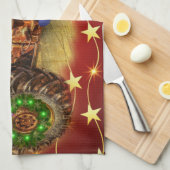 のヴィンテージ霜の降りたレッドトラクタークリスマス キッチンタオル (四つ折り)