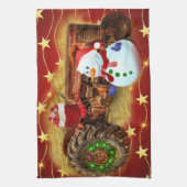 のヴィンテージ霜の降りたレッドトラクタークリスマス キッチンタオル (縦)