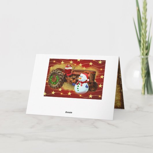 のヴィンテージ霜の降りたレッドトラクタークリスマス シーズンカード (裏面)