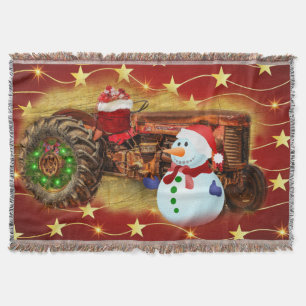 のヴィンテージ霜の降りたレッドトラクタークリスマス スローブランケット